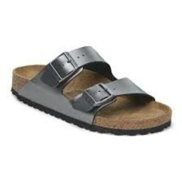 BIRKENSTOCK Women’s Arizona Birko-Flor Metallic Black Double Strap Sandals Size - Picture 1 of 10